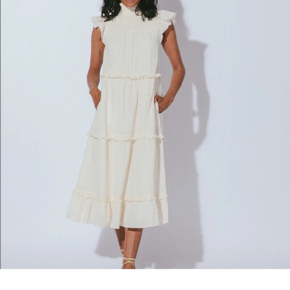 Cleobella smocked Linda eyelet midi dress Cottagecore bachelorette bridal sz S